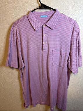 J. McLaughlin Pink and White Striped Polo with Chest Pocket